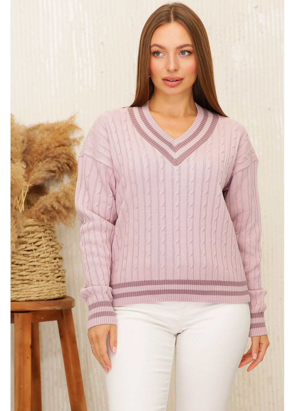 Пудровый зимний женский вязаный джемпер из шерсти (-dzhemper-231) MarSe