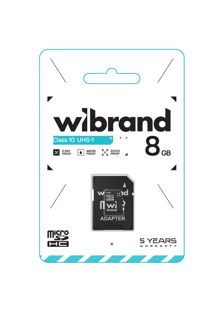 Карта памяти microSDHC 8 ГБ Class 10 UHS-I V10 до 30 МБ/с с SD-адаптером Wibrand (402621574)