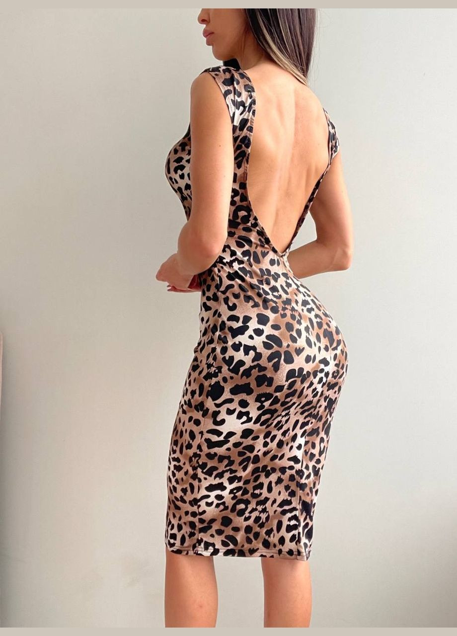 Комбінована красива приталена сукня без рукава і з відкритою спиною в трендовому леопардовому кольорі, якісна легка сукня No Brand