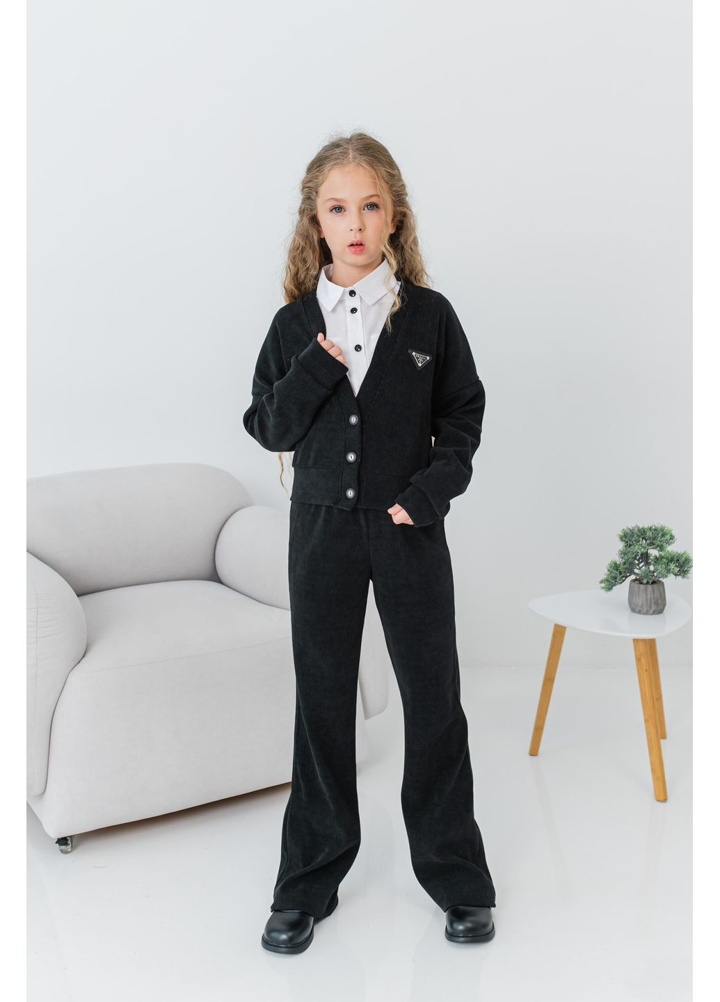 Чорний демісезонний костюм для дівчинки «барбара» з мікровельвету denchik (dn- 8557) Деньчик