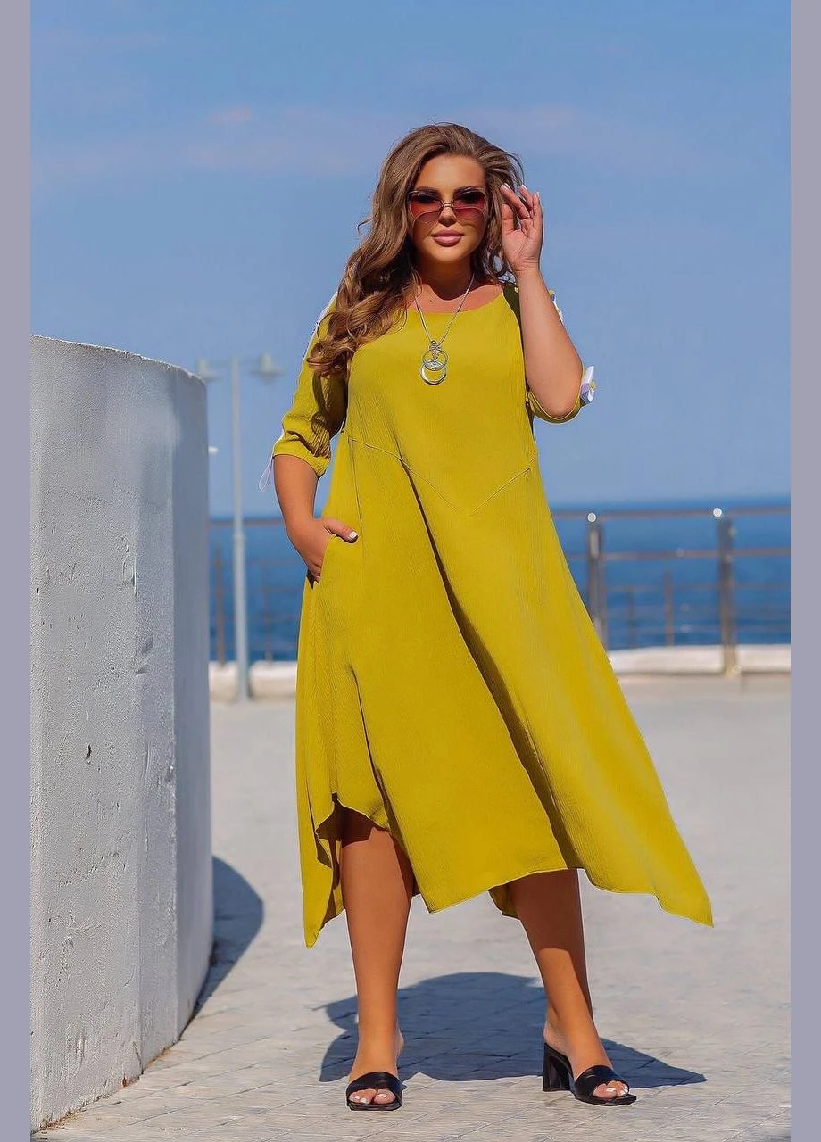Горчичное женское свободное платье цвет горчица New Trend