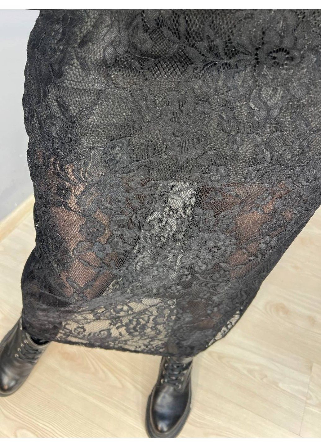 Черная юбка женская shiqi 9313 гипюр прозрачная длинная с подкладкой черная No Brand