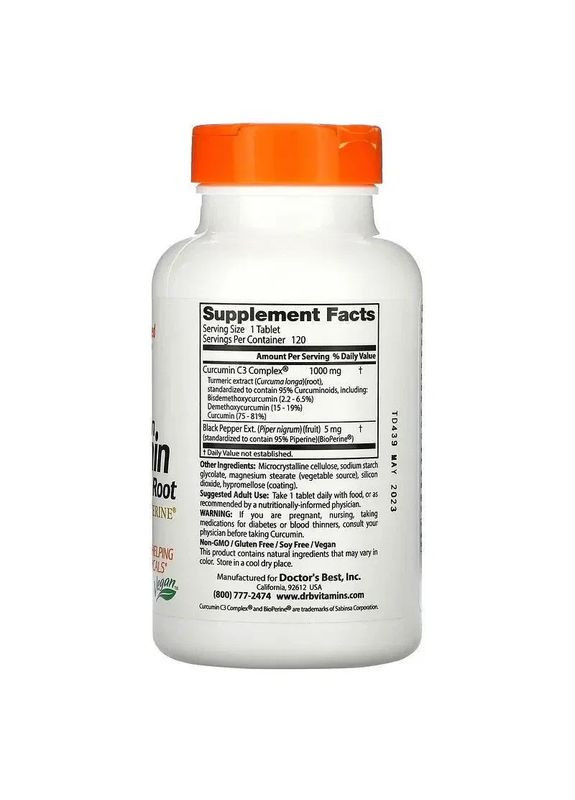 Легкоусвояемый куркумин "Curcumin from Turmeric Root" 1000 мг,, 120 таблеток Doctor's Best (361114907)