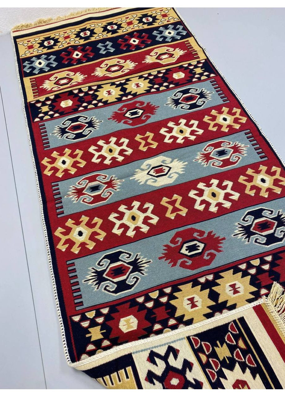 Плетений бавовняний килим Shana Karde 80Х200 см. Бордовий з блакитним. No Brand (366376733)