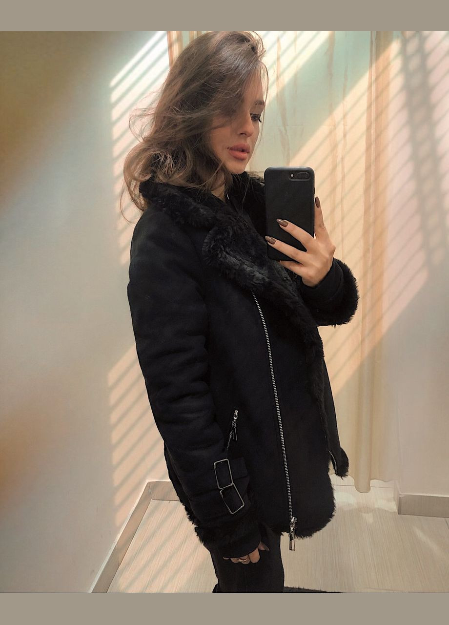 Дубленка авиатор черная эко-замш 70 см AL (292305106)