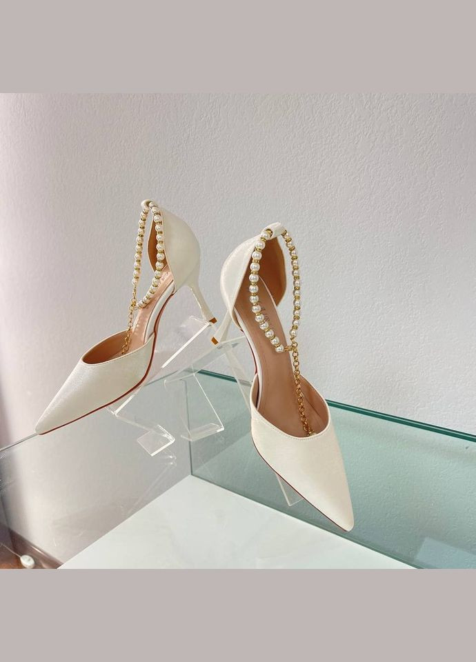 No Brand Весільні жіночі туфлі для нареченої з перлами 5 см - Білий колір білий з текстиль, — літо (322414800)