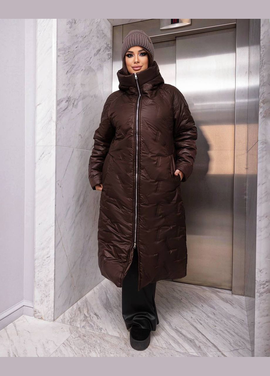 Коричнева зимня жіноче стьобане тепле пальто колір шоколад New Trend