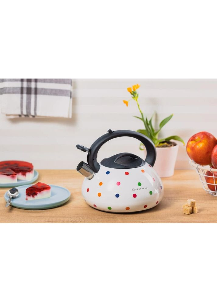 Чайник із нержавіючої сталі EB-8845 зі свистком 3 л, колір білий в горошок Edenberg (369766964)