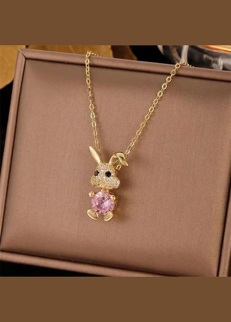 Цепочка с кулоном мед золото кулончик зайка с розовым камнем сердечком фианитом Liresmina Jewelry (285781025)