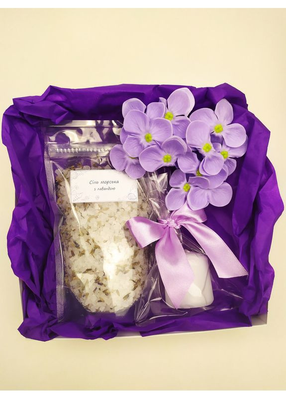 Подарочный набор для ванной, бани, женщины, девушки, мамы, SPA, морская соль с лавандой, свеча, мыльные цветы (5743-2251) No Brand (362587061)