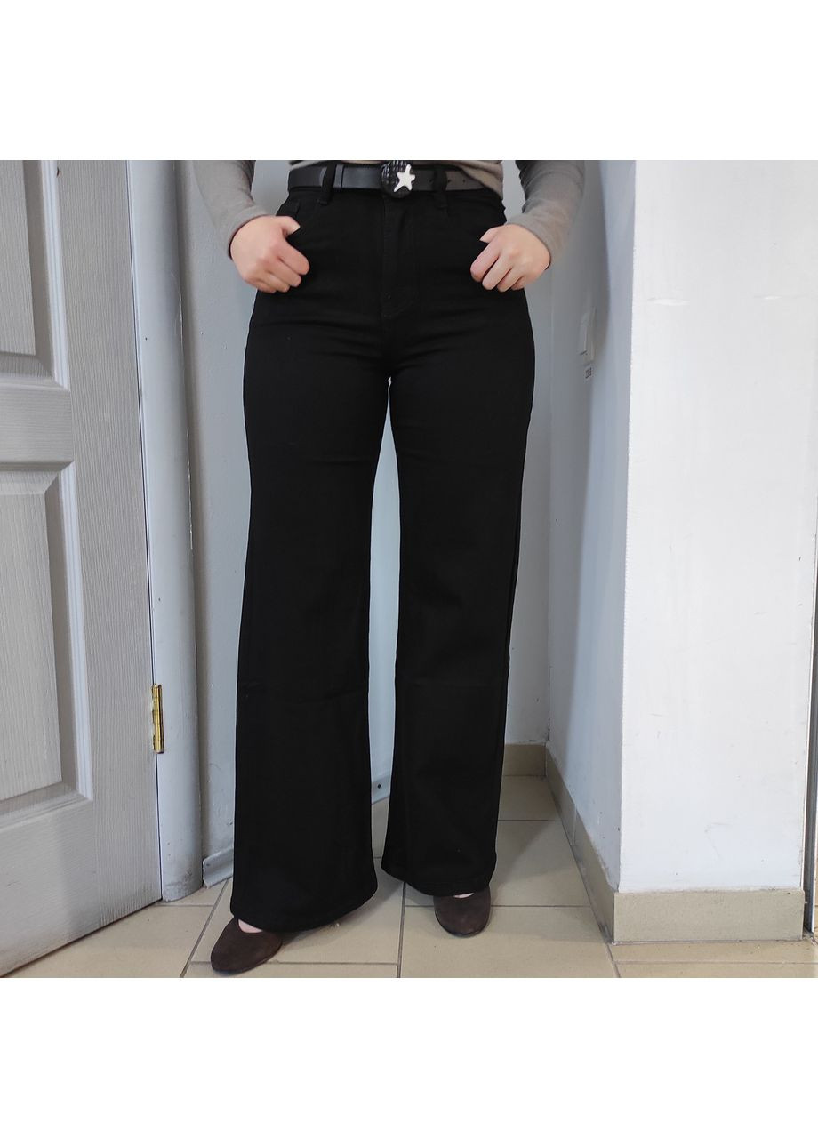 Джинси жіночі палаццо зі стрейчем прямі 26 чорні No Brand - (363053949)