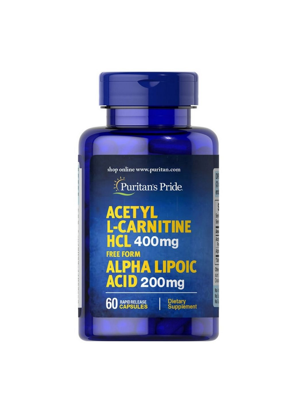 Жиросжигатель Acetyl L-Carnitine 400 mg with Alpha Lipoic Acid 200 mg, 60 капсул Puritans Pride (293481812)