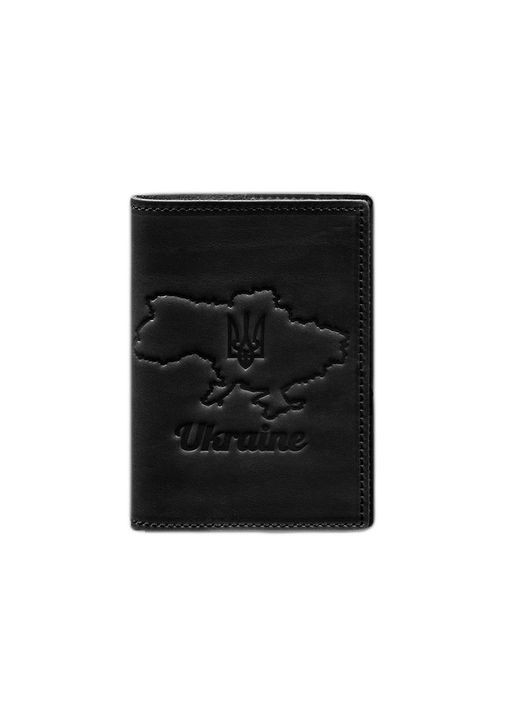 Кожаная обложка для паспорта с картой Украины черный Crazy Horse (A-028087) BlankNote (329186884)