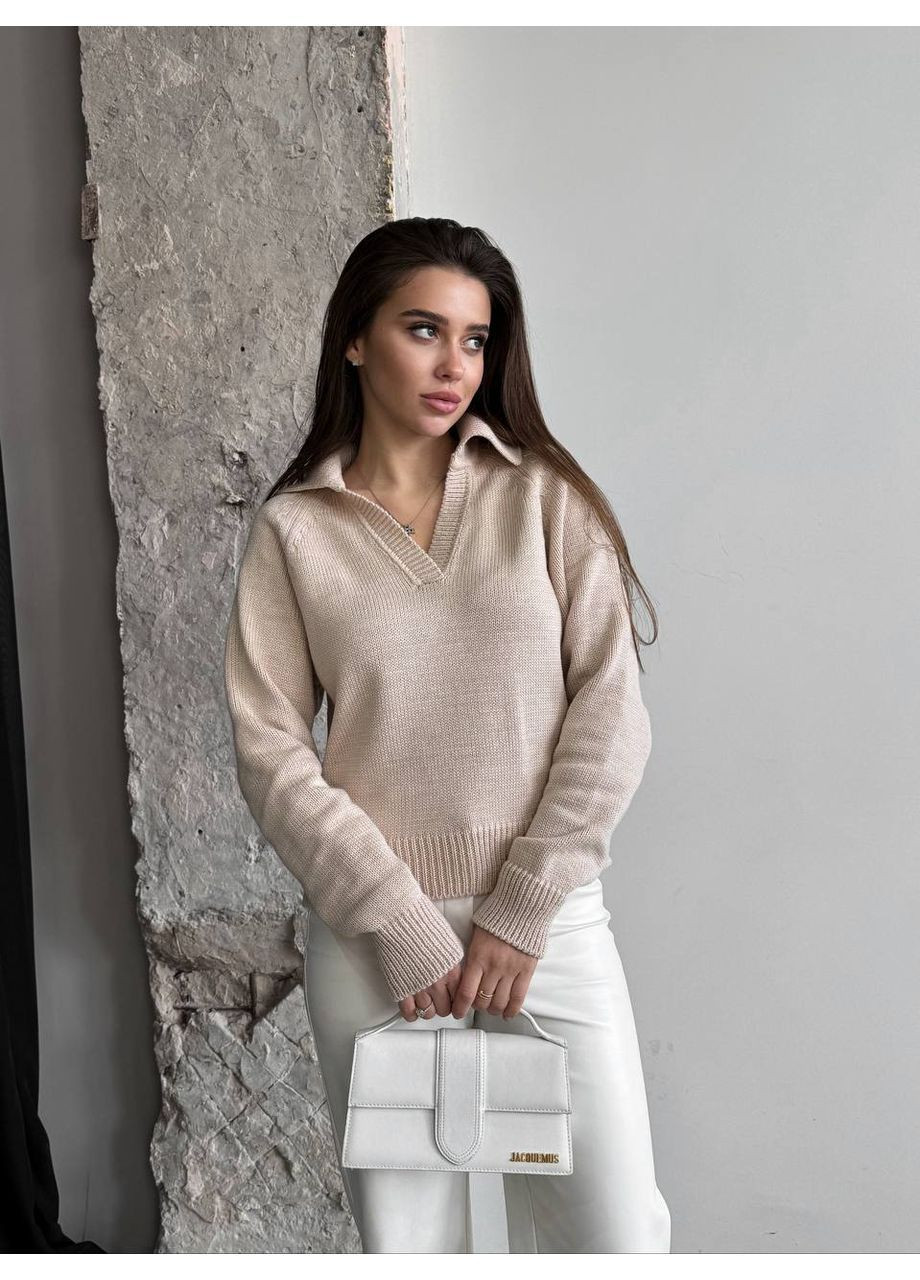 Світло-бежевий демісезонний жіночій светр-поло KaraMix