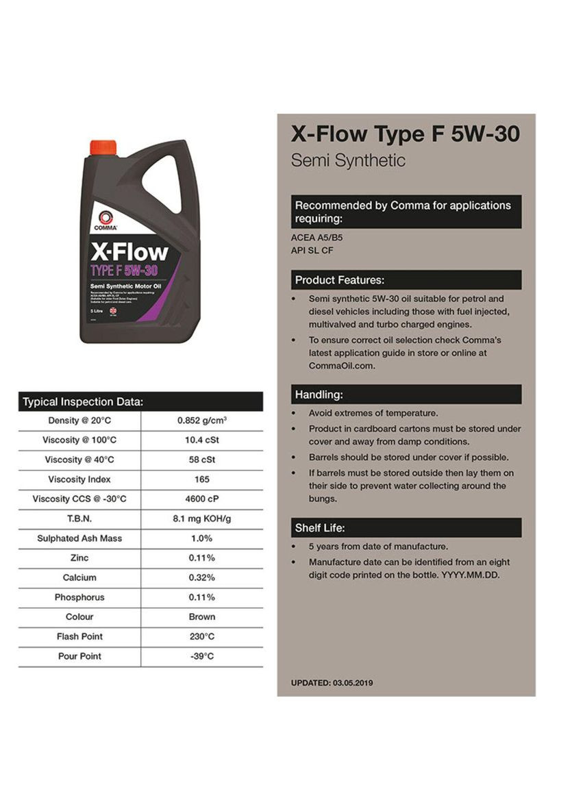 Моторное масло XFLOW TYPE F 5W-30 4 литра (XFF4L) Comma (301578991)