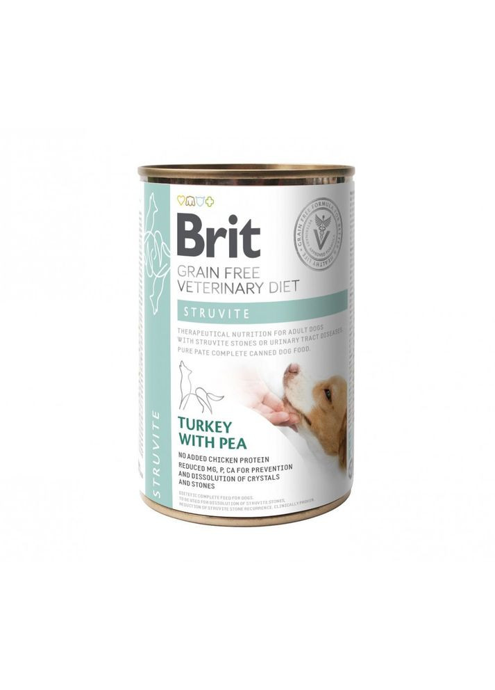 Вологий корм GF VetDiet Struvite для собак, при сечокам'яній хворобі, індичка та горошок, 400 г Brit (345743533)