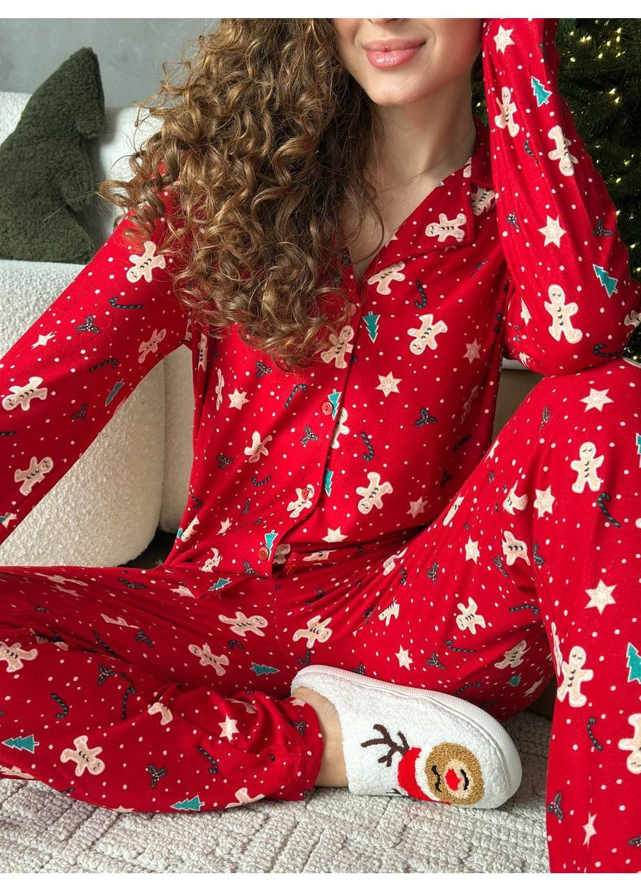 Червона всесезон стильна піжама сорочка + брюки No Brand