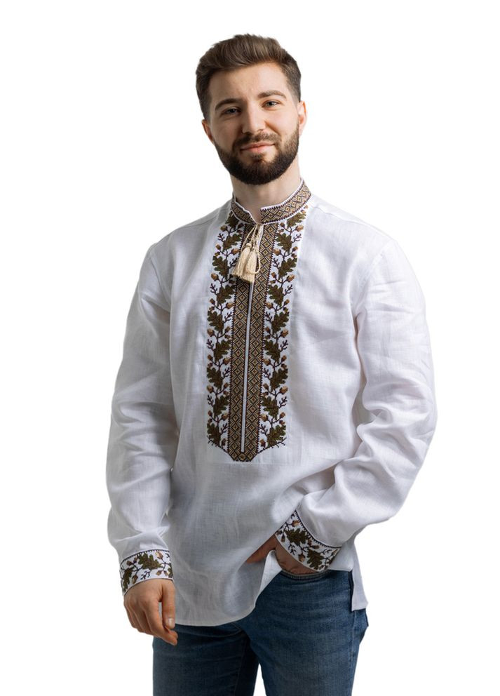 Біла вишиванка чоловіча із лляного полотна дуб (fm2525) Folk Moda (365812265)