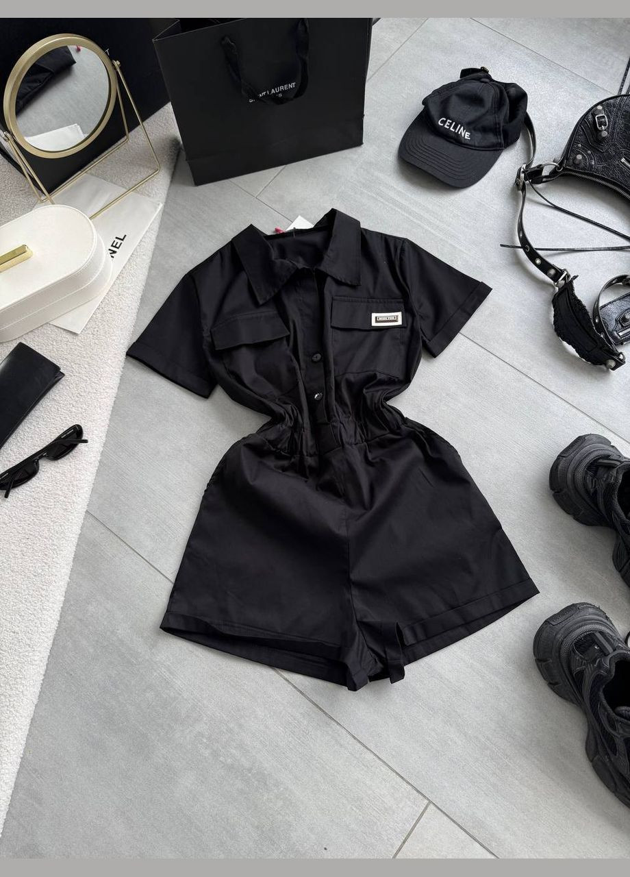 Комбінезон жіночий Україна комбінезон-шорти однотонний чорний повсякденний трикотаж