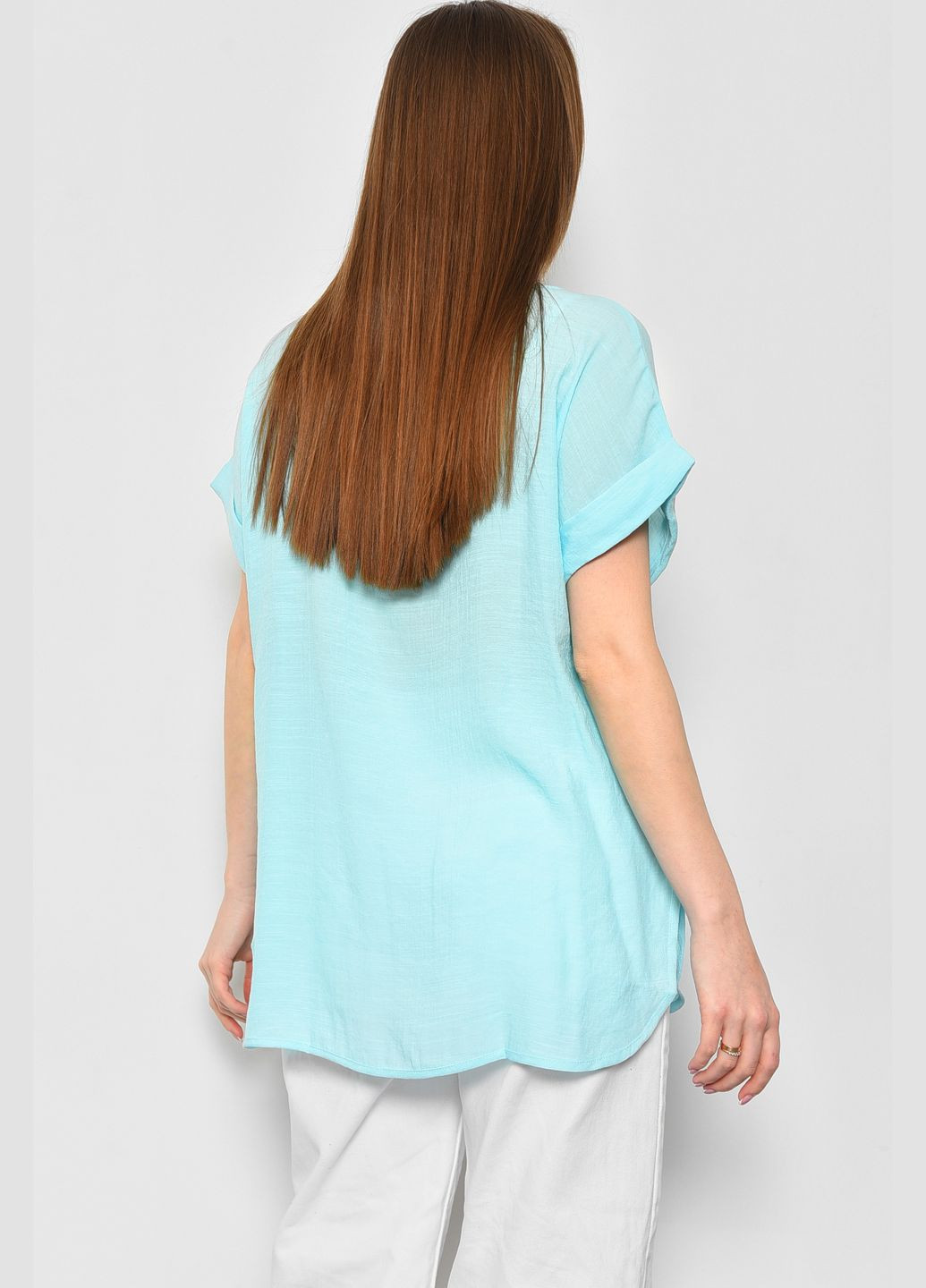 Бирюзовая летняя футболка женская полубатальная бирюзового цвета Let's Shop