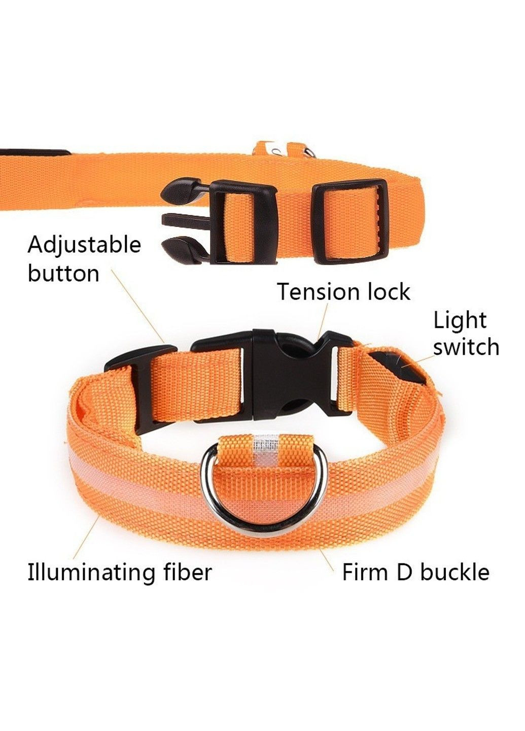 Ошейник LED светящийся для собак и кошек Orange Size S шея 34-41 см ширина 2,5, полная длина 44 см Xtep (319664541)