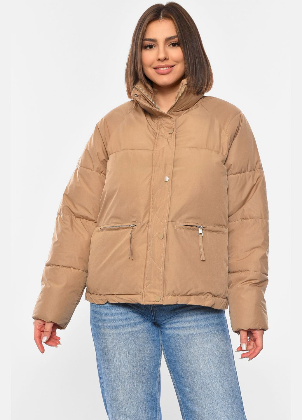Темно-бежевая демисезонная куртка женская демисезонная темно-бежевого цвета Let's Shop