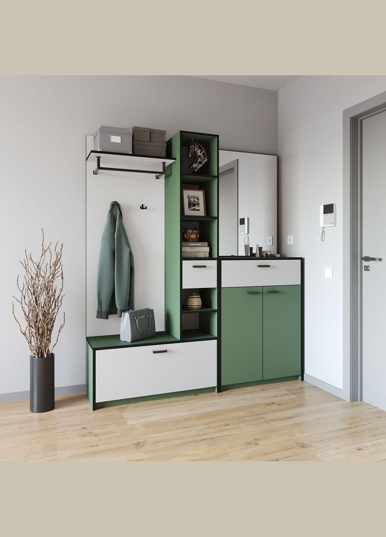 Прихожа з штангою для одягу та гачками від KO-0002 Зелений Димчастий/Білий MORELI (361035022)