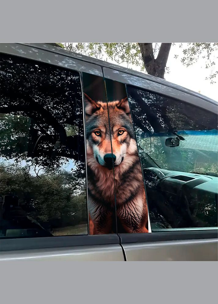 Наклейка вінілова кольорова самоклеюча декоративна на стійку автомобіля "Вовк" з Оракалу Кавун наліпка (316142042)