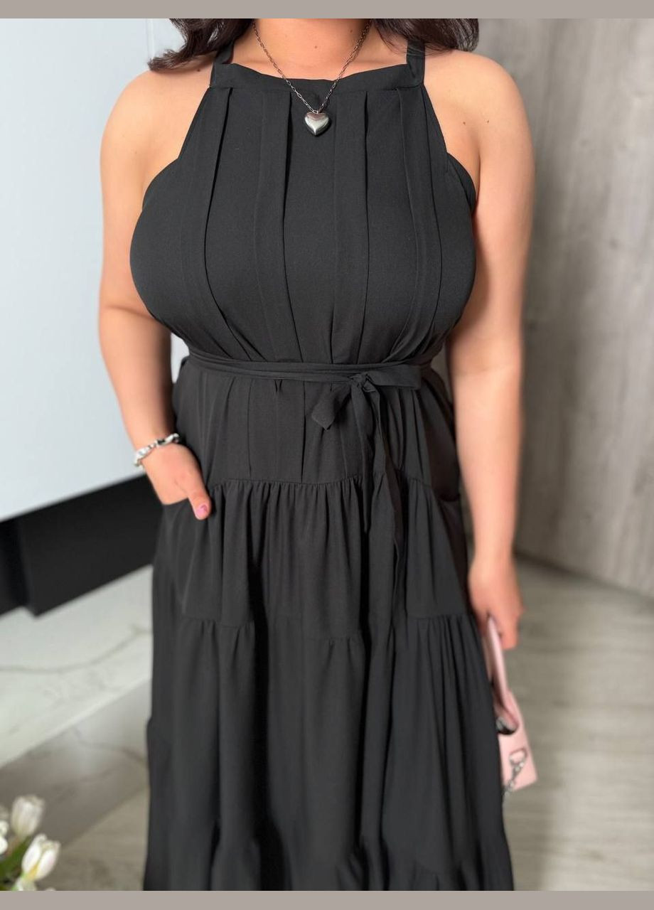 Черное повседневный, праздничный, коктейльное ярусное платье макси No Brand однотонное