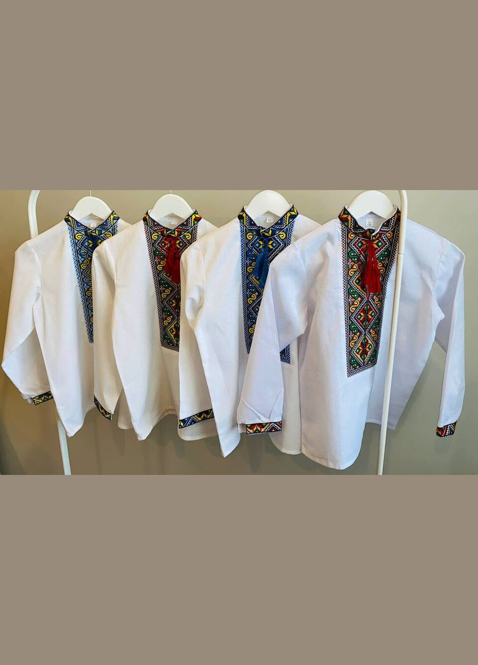 Яскраво-червона багатоколірна вишиванка на хлопчика Lelyk візерунок геометричний бязь (303354981)