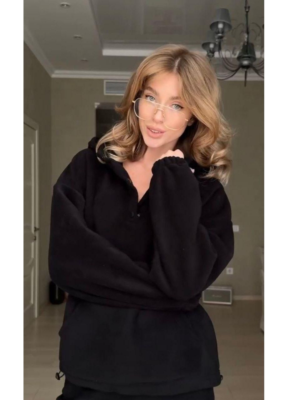 Костюм женский теплый на зиму флисовый свободного кроя с затяжками и капюшоном. JUGO STYLE H 395 (366031863)