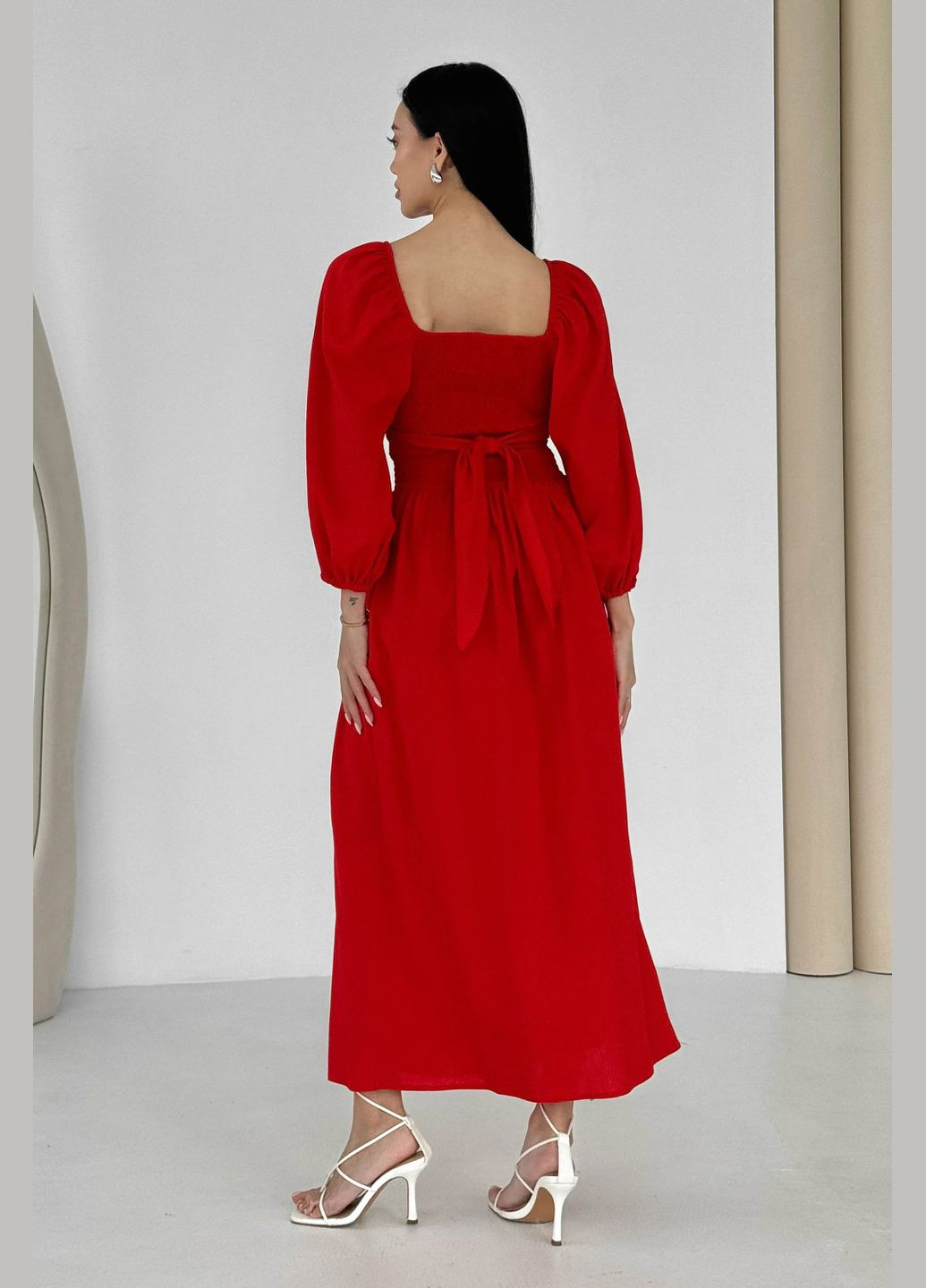 Красное праздничный, вечернее дизайнерское платье из льна красного цвета платье-трансформер Jadone Fashion однотонное