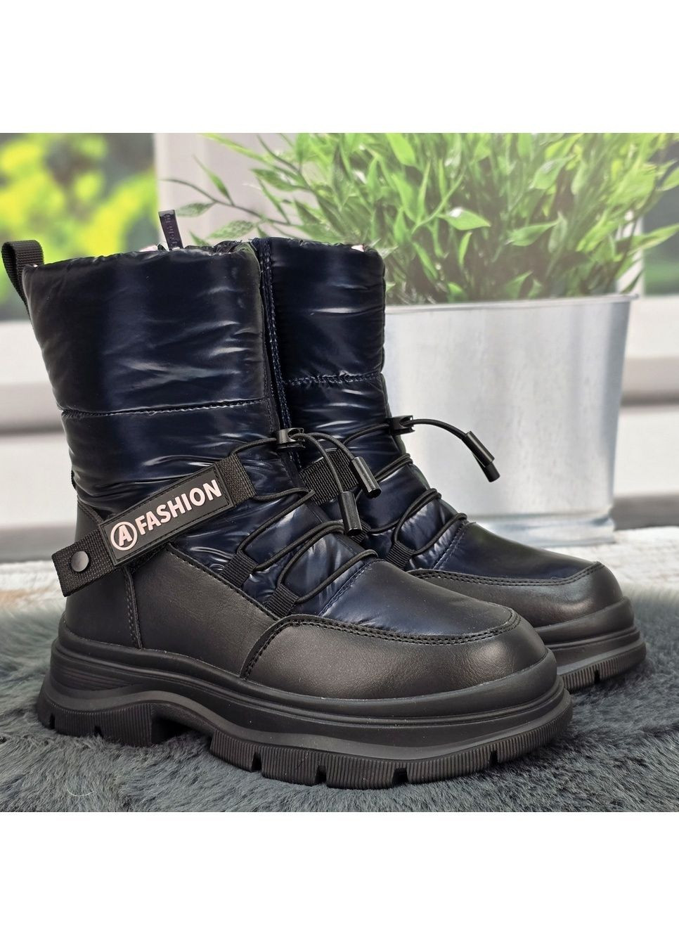 Чоботи дутики дитячі зимові для дівчинки сині на овчині Tom.M (365718502)