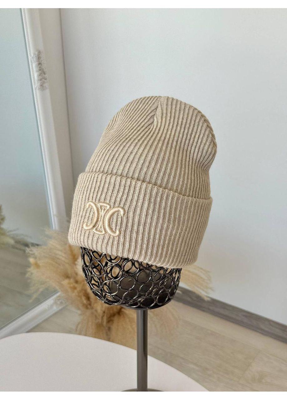 Женская шапка невысокая лопатка универсального размера с двойным отворотом. Вязаная женская шапка No Brand (362917756)