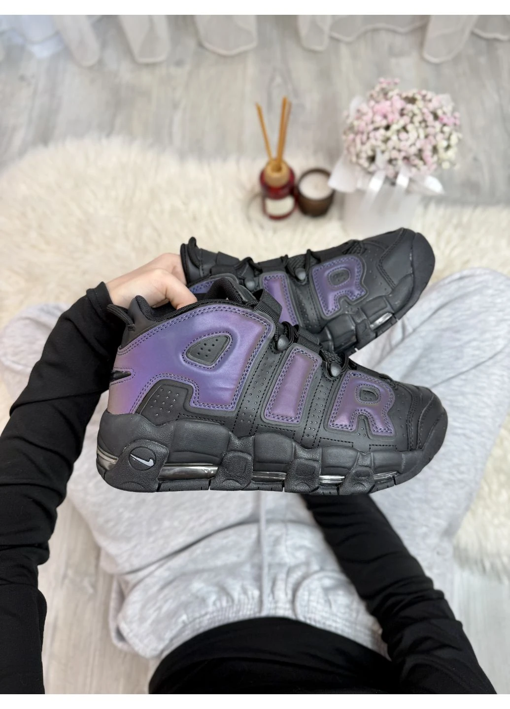 Черные летние кроссовки nike air more uptempo black reflective найк аир мор уптемпо No Brand