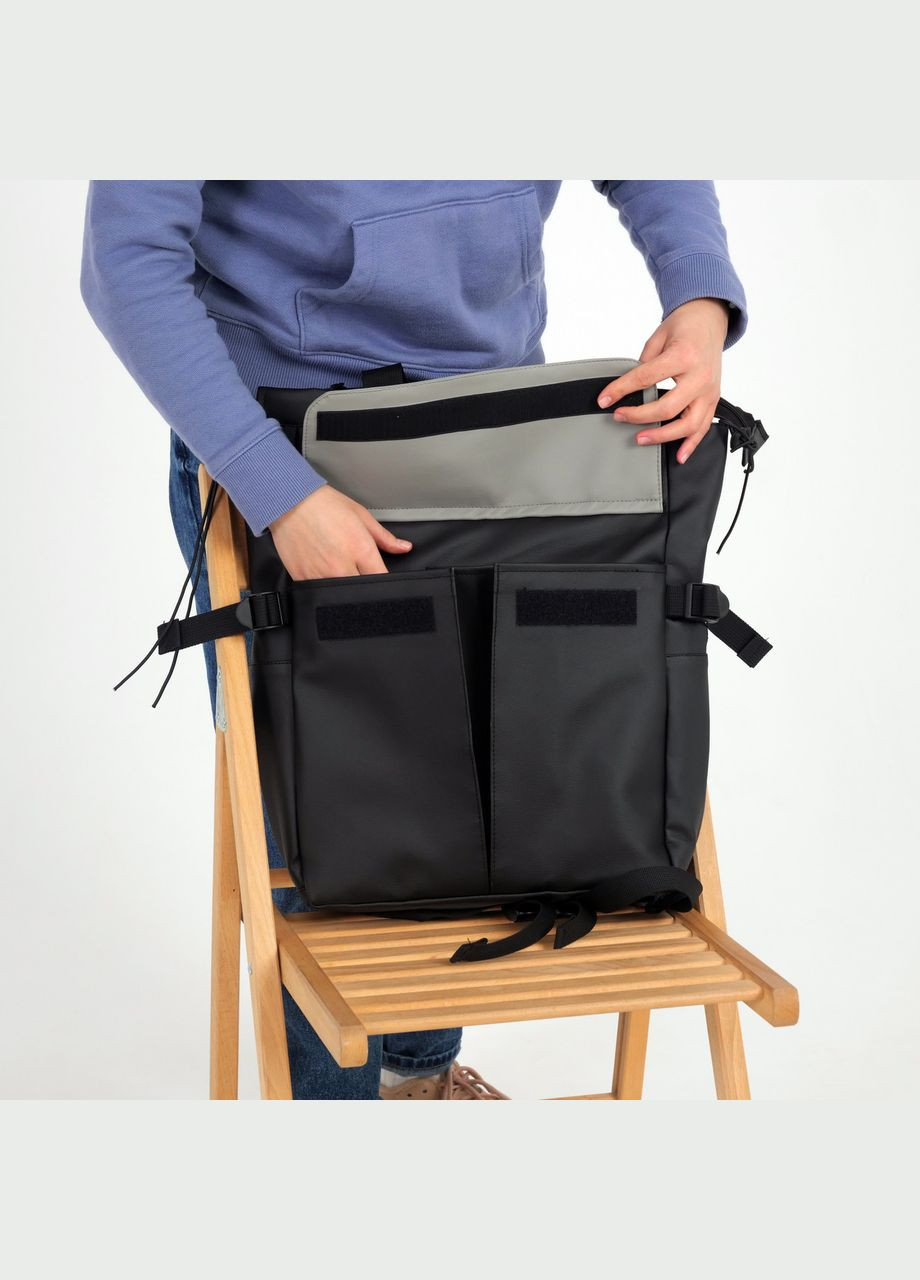 Женский шопер-рюкзак, кросс-боди комбинированный цвет черный/серый клапан из экокожи ToBeYou shoperbag (284725566)