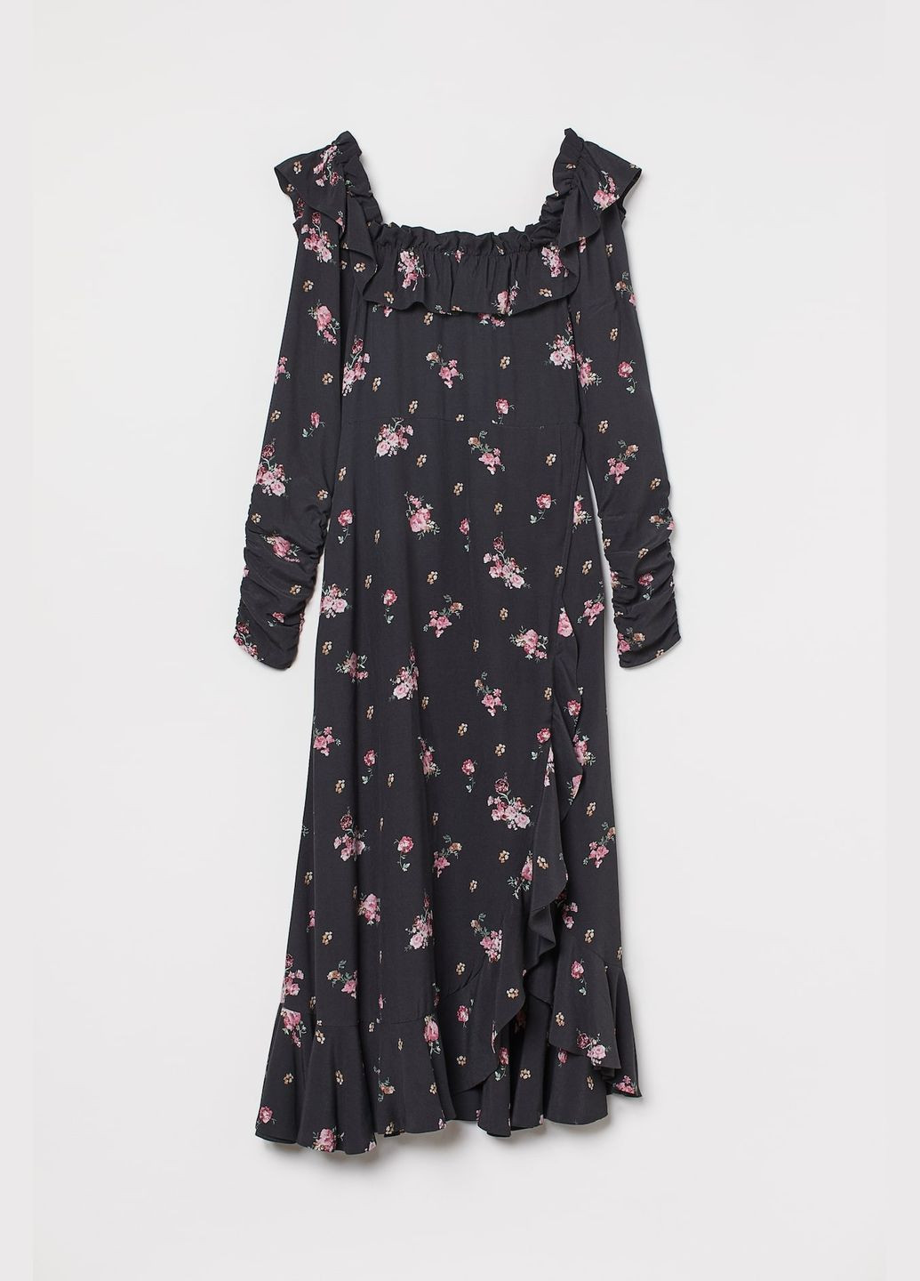 Черное платье H&M с цветочным принтом