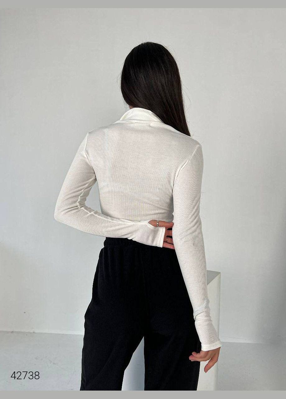 Красивый укороченный топ рубчик с молнией на белой шее You Best (300325364)