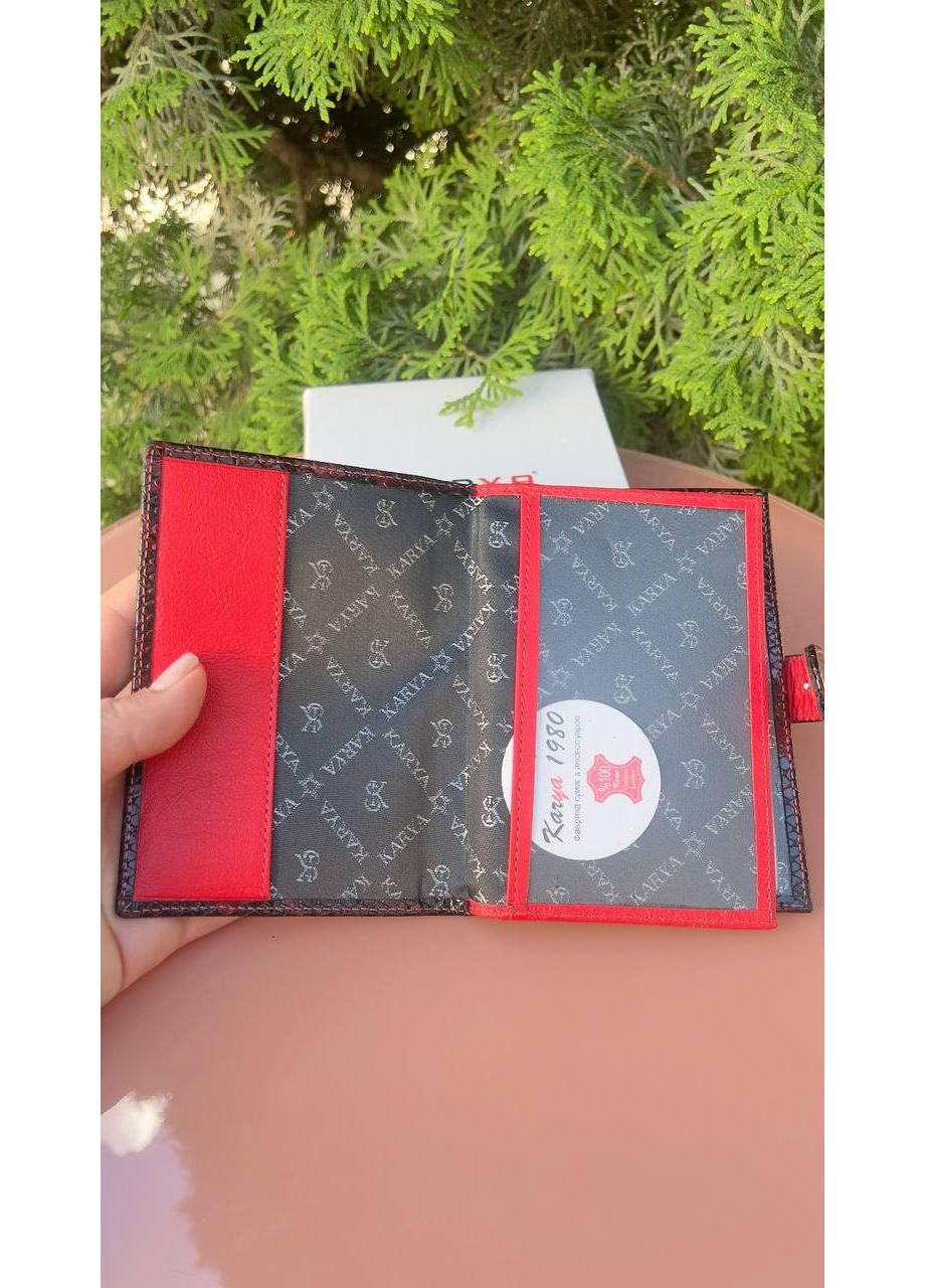 Кожаный кошелек для автодокументов Турция на кнопке, красный с черным удобно вмещает права, техпаспорт, карточки Karya (348357387)