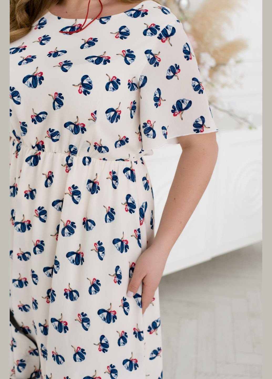Молочное повседневный шифоновое платье с подкладкой колокол No Brand в горошек