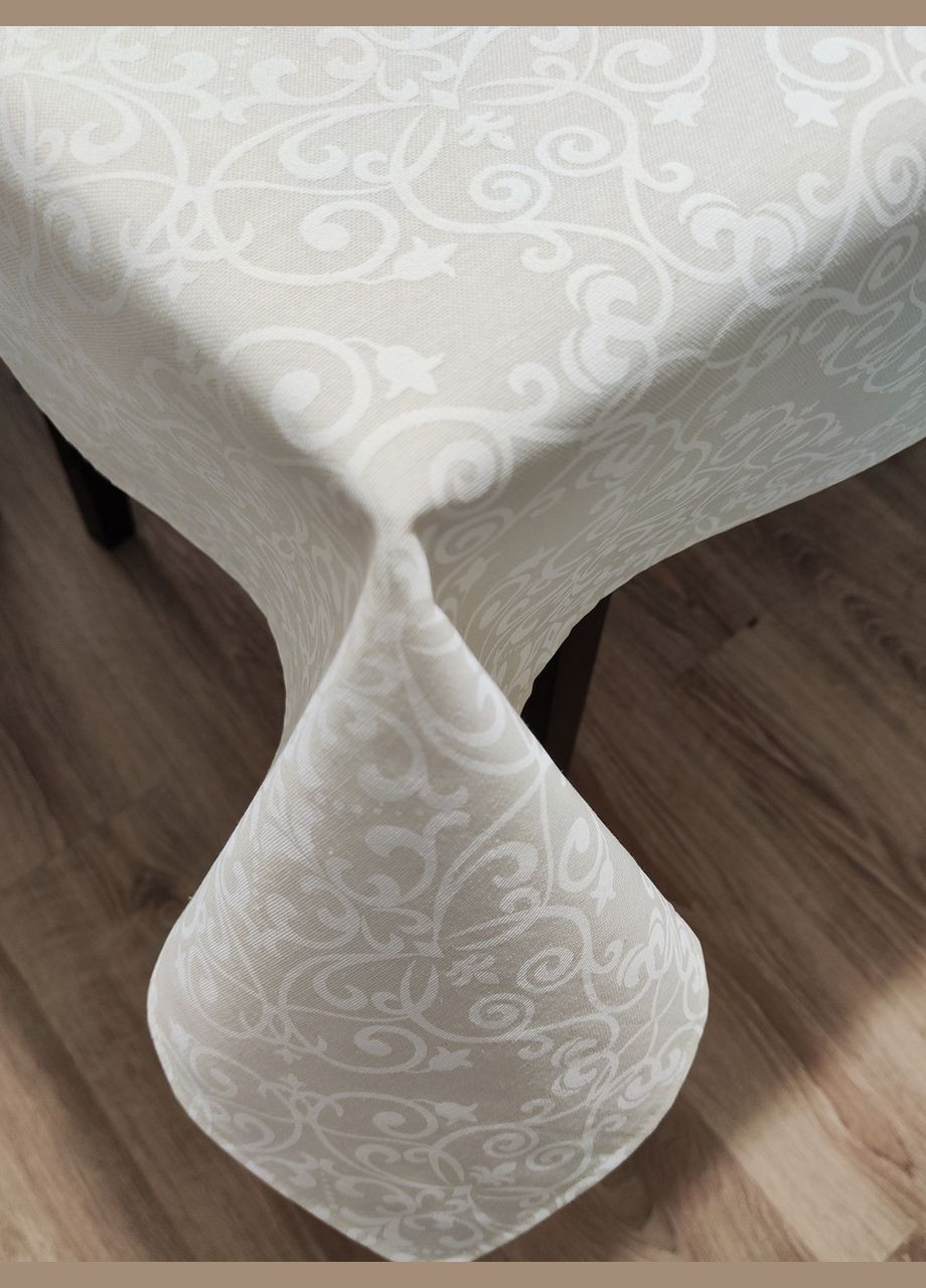 Скатертина на стіл водовідштовхувальна біла з тефлоновим покриттям "Класика біло-бежева" 120, 160 Maystat (340672925)