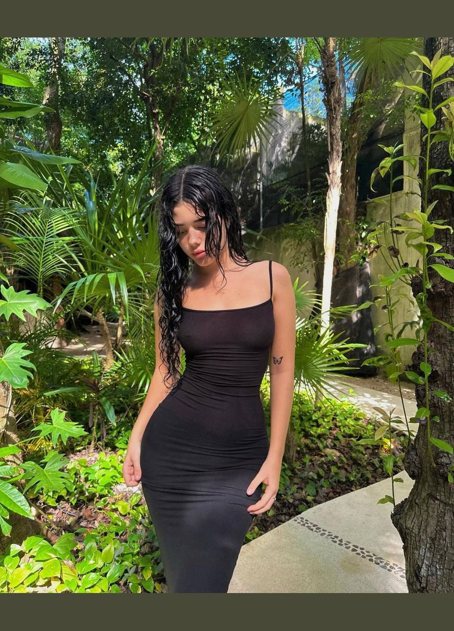 Коричнева сукня кольору шоколад з турецького рубчика в стилі скімс, красива, легка літня сукня No Brand однотонна