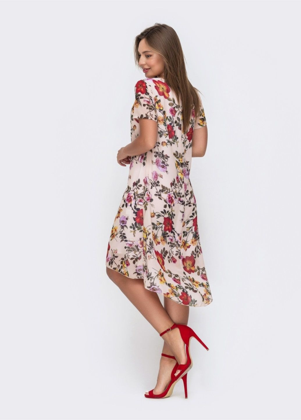 Пудрова кежуал пудрове плаття-трапеція з шифону з квітковим принтом Dressa з квітковим принтом