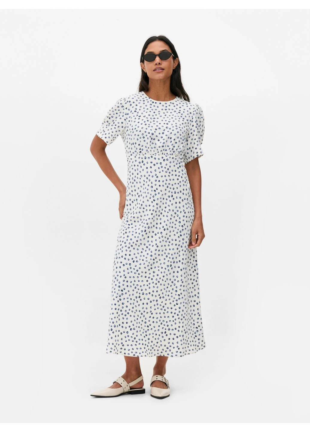 Білий сукня максі літо,білий в горошок, Primark