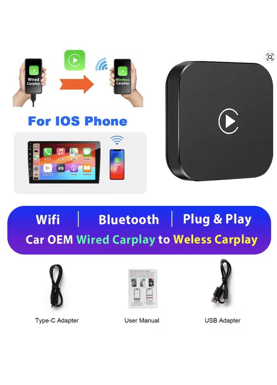 Беспроводной Apple CarPlay, Android Auto адаптер, Адаптер Podofo AI Box AI2304AA Adapter, адаптер для автомобиля MMB (351371728)