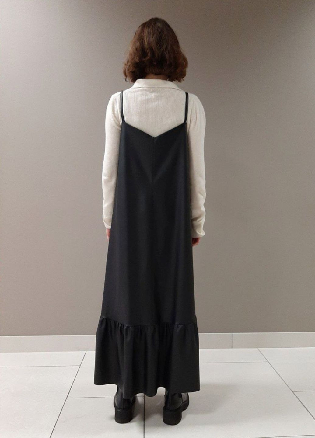 Чорна кежуал жіноча сукня-комбінація максі, екошкіра (469-42) Macarena