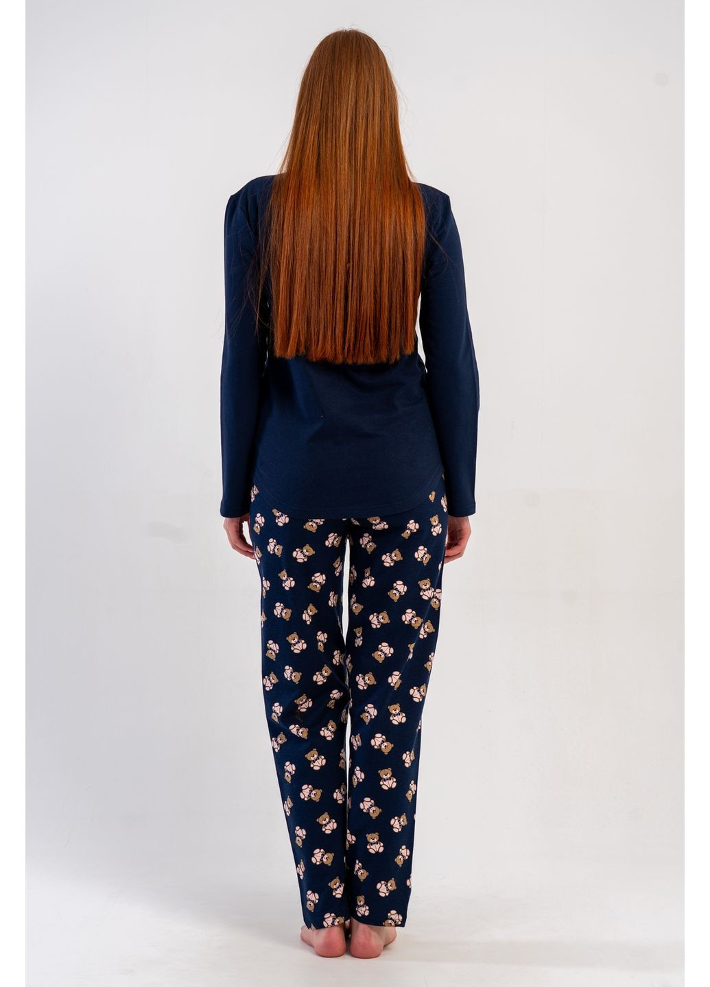 Синяя всесезон пижама хлопковая женская (лонгслив, штаны) лонгслив + брюки Vienetta