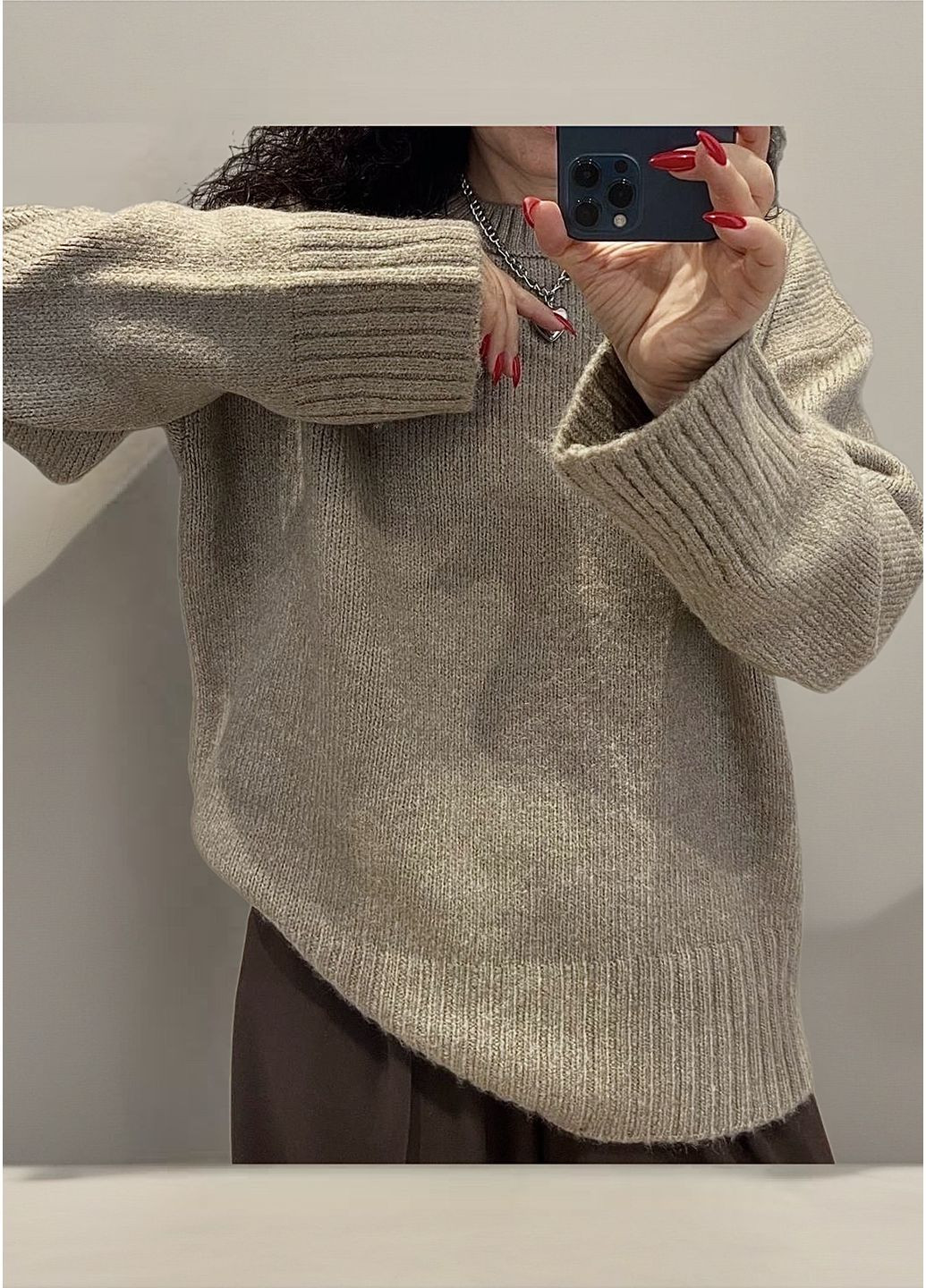 Коричневый демисезонный трендовый свитер свободного кроя No Brand