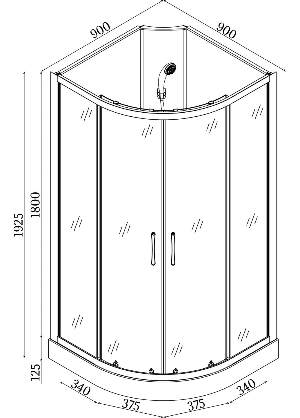 Душовий бокс півкруглий без даху SAN L90GBB (3уп.) Bravo (299997643)