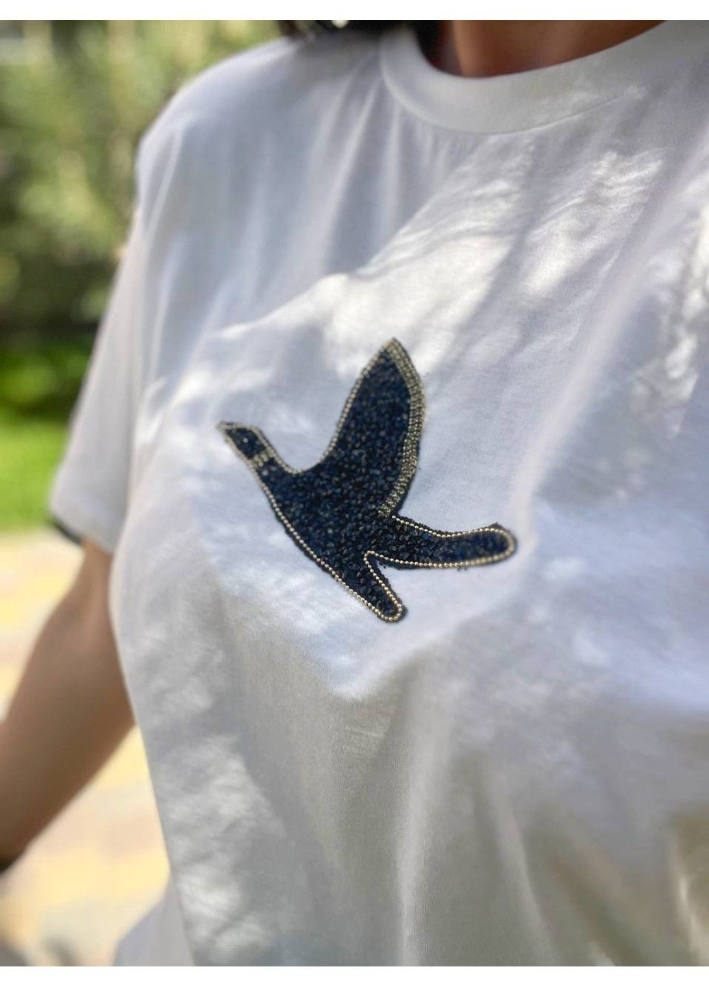 Женская футболка Pepper Mint PT24-17 птица камни средняя длина Pepper&Mint - (303630269)